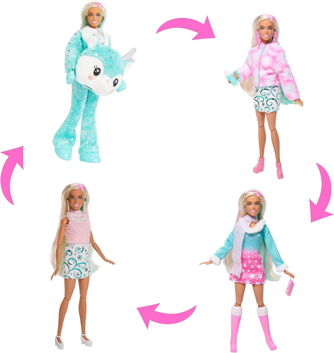 Barbie Cutie Reveal Adventskalender - 24 Überraschungen, Puppe, Glitzerrentier, Winteroutfits, Acces