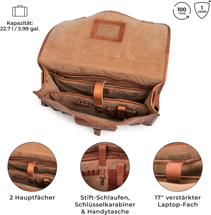 Berliner Bags Vintage Umhängetasche Berlin aus Leder, Messenger Bag mit Laptopfach für Damen und Her