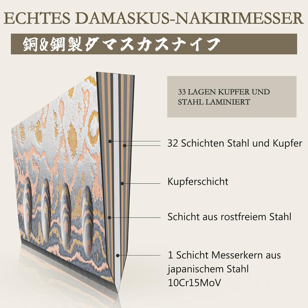SHAN ZU Damastmesser Nakiri Kochmesser Handgeschmiedetes Japanisches Messer, 33 Schichten Damaststah