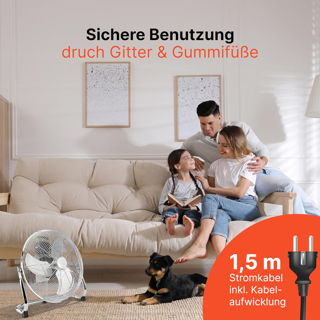 ProfiCare® XL Windmaschine mit 45 cm Ø | Ventilator verstellbarer Winkel | Bodenventilator 3 Stufen