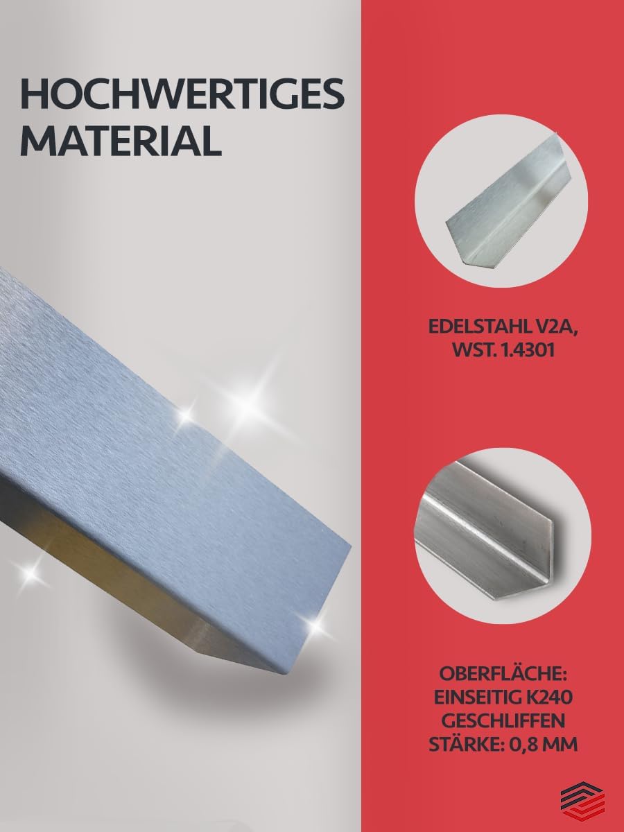 Edelstahl Winkelprofil 2500mm 90 Grad Winkelprofil 25x25 mm Schenkelinnenmass aus Edelstahl k240 ges