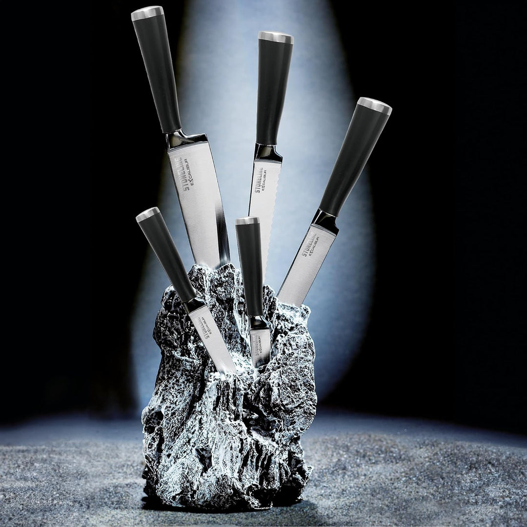 STONELINE® EXCALIBUR® Messerblock, bestückt, 6-teilig, rostfreier Spezialklingenstahl, Inklusive Sch