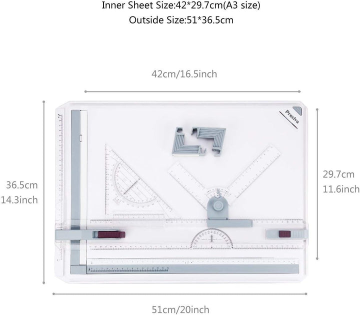 A3 Zeichenplatte, Preciva A3 Zeichenbrett DIN A3 Zeichentisch mit Zubehör 51 x 36,5 CM -