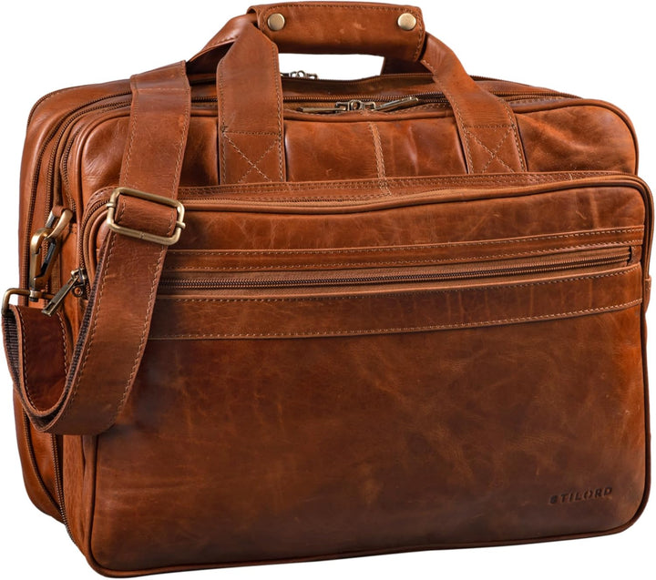 STILORD 'Leopold' XL Echtleder Aktentasche - der verbesserte Geheimtipp für Lehrerzimmer & Büro - Bu