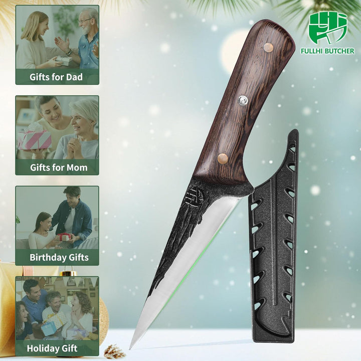 FULLHI Multi-color Holzgriff Full Tang Ausbeinmesser mit Scheide, High Carbon Steel Fishing Meat Sli