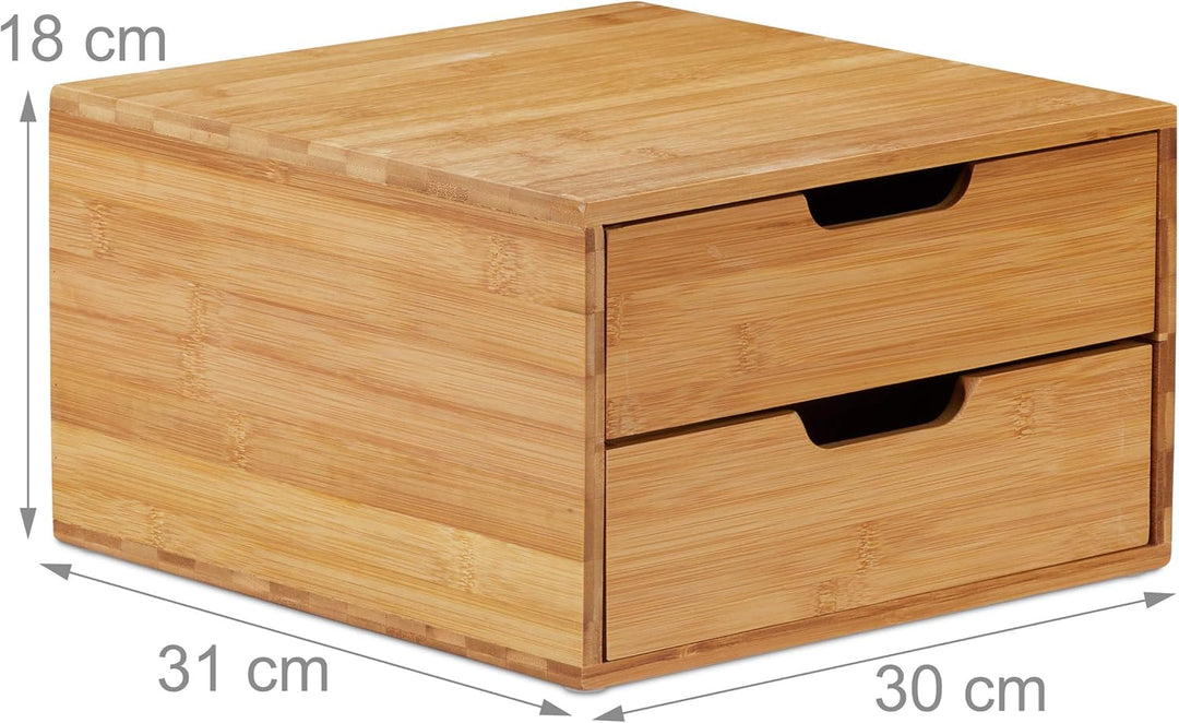 Relaxdays, Natur Schubladenbox Bambus, Schubladen Organizer, natürliche Optik, Tischorganizer Büro,