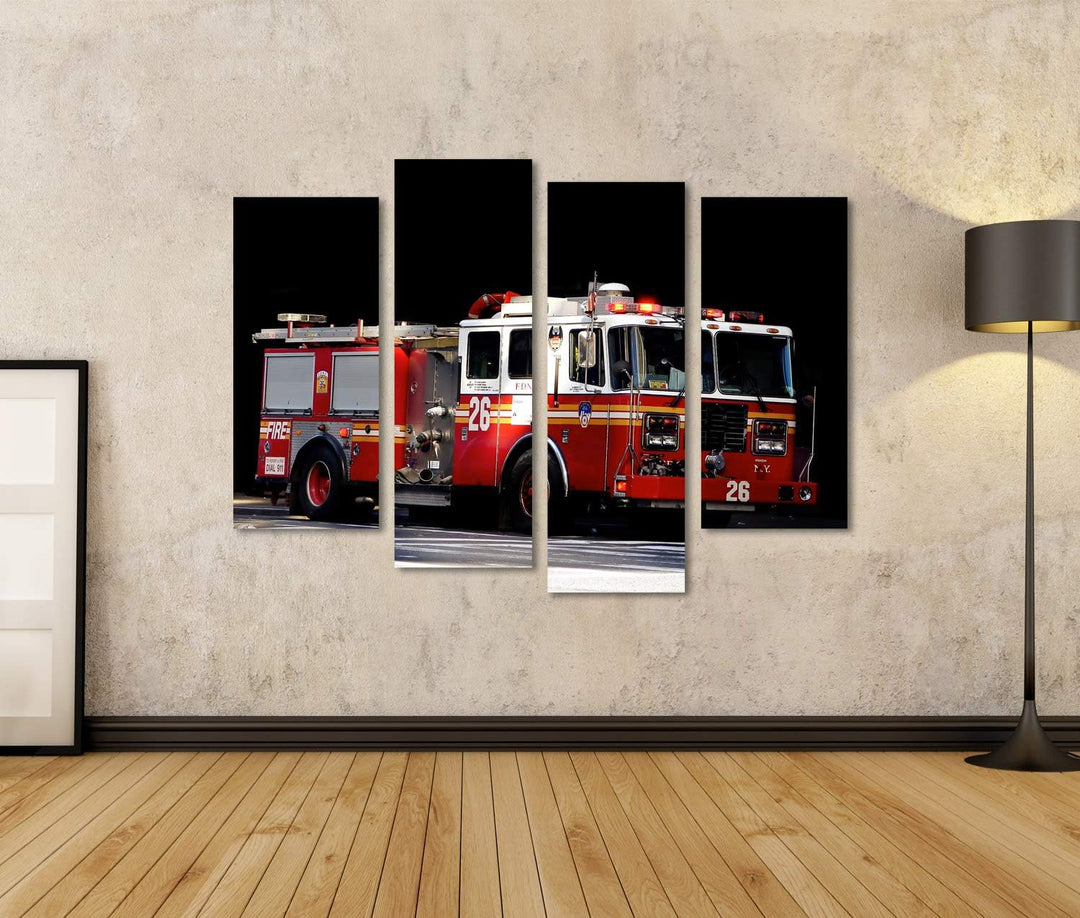 islandburner Bild auf Leinwand Feuerwehrauto Vor Schwarzem Hintergrund Bilder Wandbilder Poster Lein