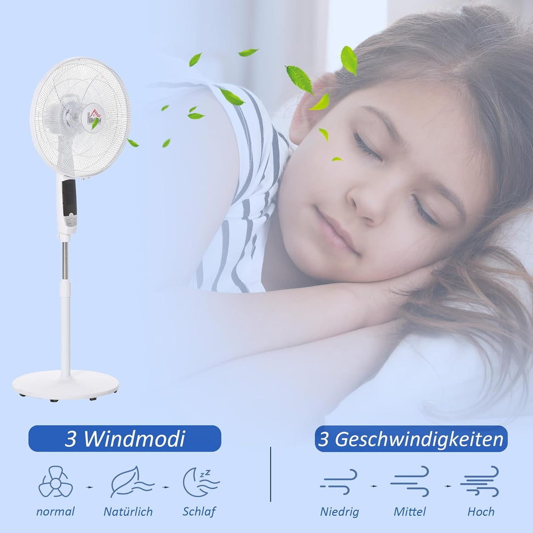 HOMCOM Standventilator 138 cm Ventilator mit 7,5h Timer Fernbedienung höhenverstellbarer Lüfter mit