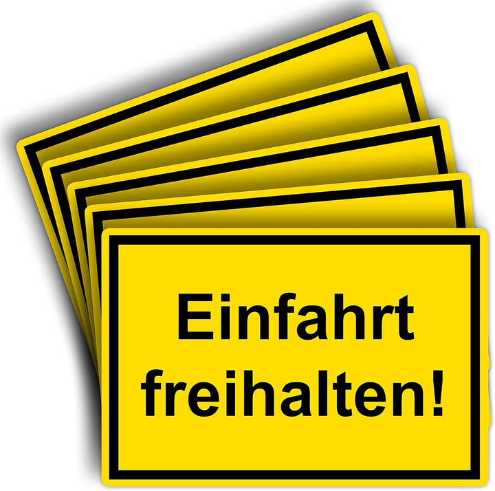 5 Stück Einfahrt freihalten Schild 20 x 30 cm aus stabiler PVC Hartschaumplatte 3mm mit UV-Schutz vo