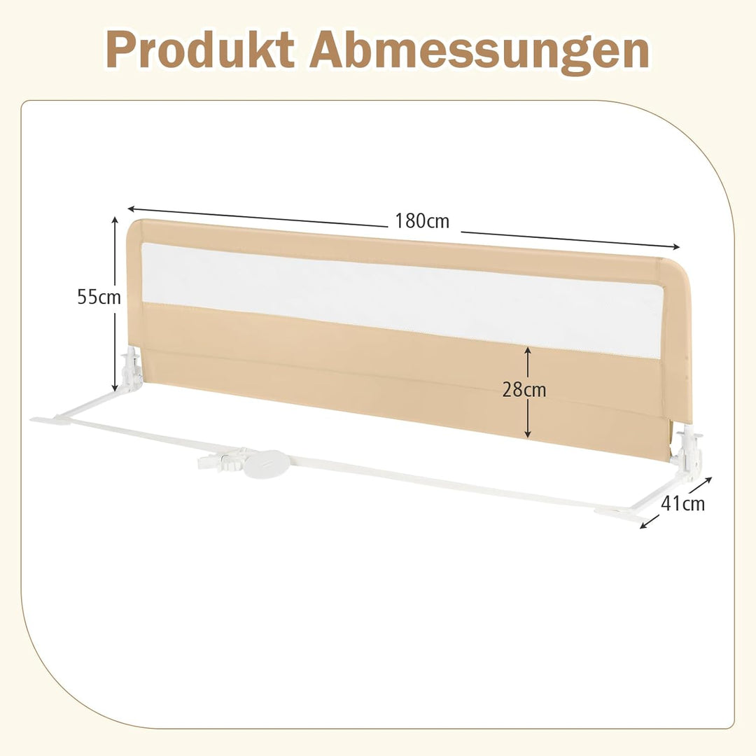 COSTWAY Bettgitter klappbar, 180 cm Lange Bettschutzgitter mit Sicherheitsgurten, Rausfallschutz 180