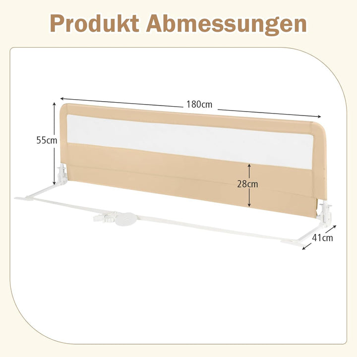COSTWAY Bettgitter klappbar, 180 cm Lange Bettschutzgitter mit Sicherheitsgurten, Rausfallschutz 180