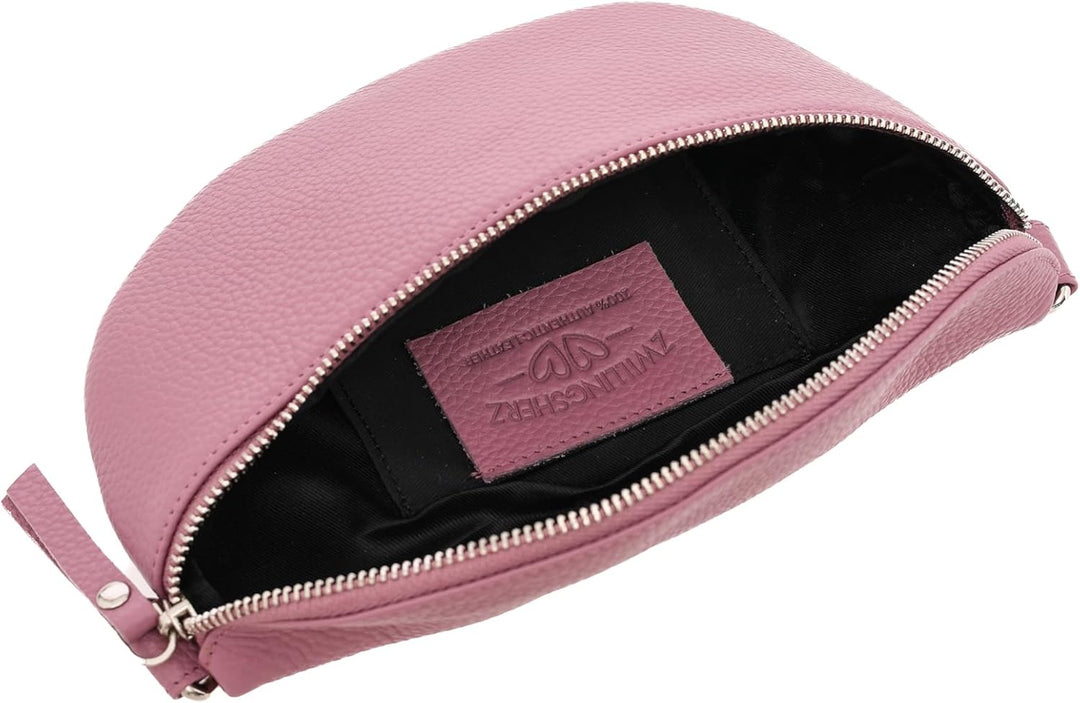 Zwillingsherz Bauchtasche mit Reissverschluss 100% Echtleder – Hochwertige Damen Bauchtasche Crossba