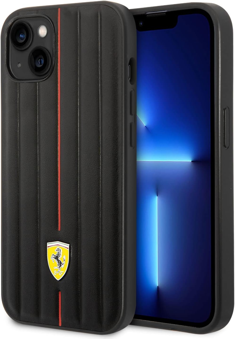 Ferrari Handyhülle für iPhone 14 Plus in Schwarz geprägten Streifen Schutzhülle Leder Strapazierfähi