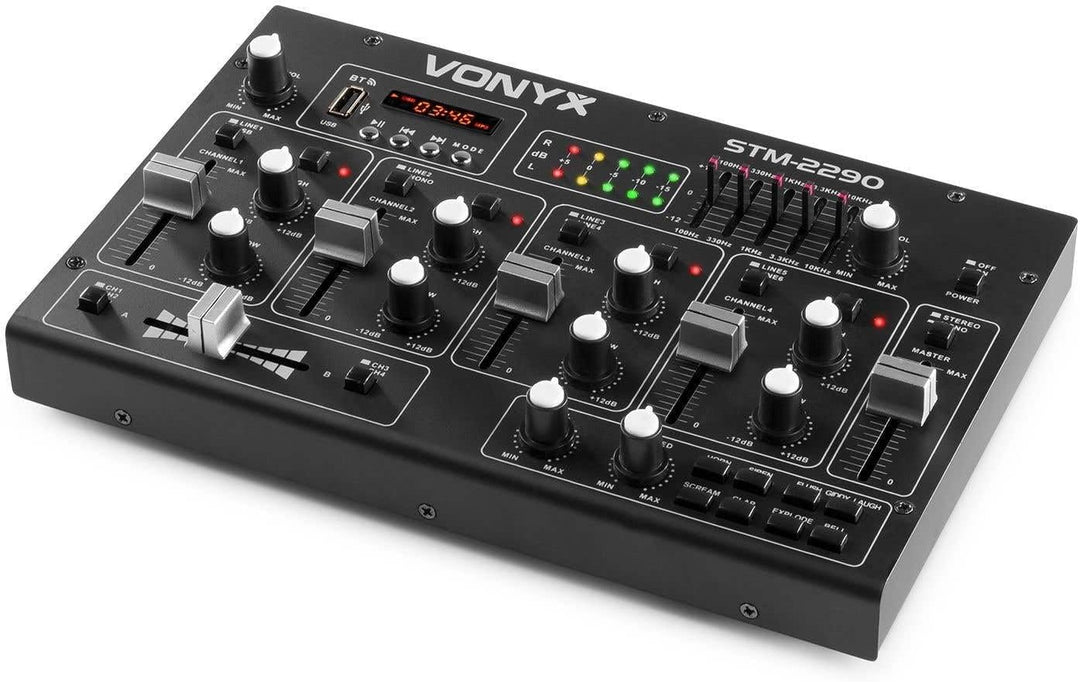 Vonyx STM2290 8-Kanal DJ Mischpult Bluetooth, DJ Mixer, Audio Mixer mit USB MP3 Player, Audio Mischp