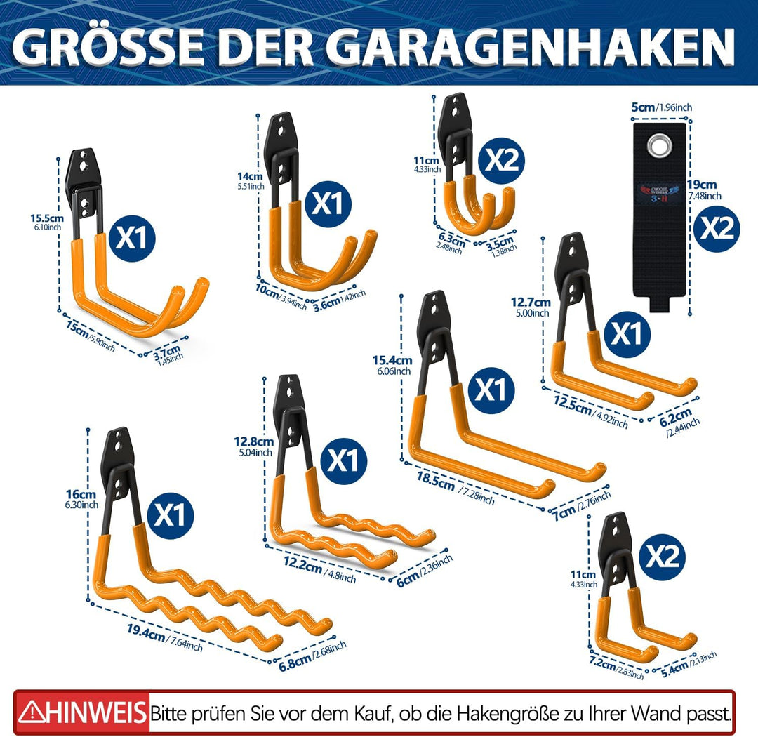 3-H 12 Stück Wandhaken Garage Haken, Schwerlast Doppelhaken Multi Grösse Garage Storage Hooks für Le
