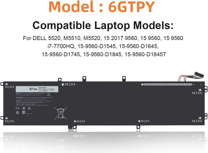 PUGASR 6GTPY Laptop Akku Kompatibel mit Dell XPS 15 9550 9560 9570 7590 Precision 5510 5520 5530 554