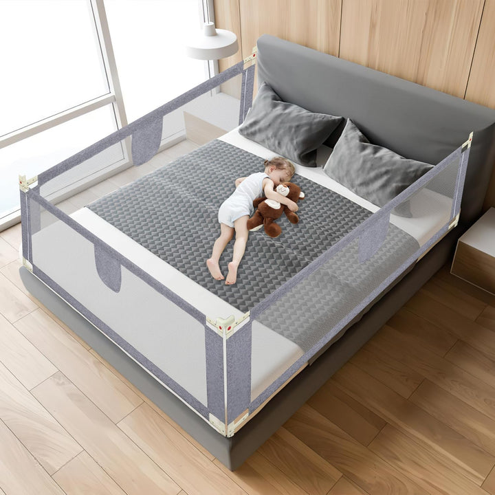 Tubiaz Bettgitter Rausfallschutz 2X 200cm+1x 180cm, Kinderbettgitter Höhenverstellbar 64-96cm, Betts