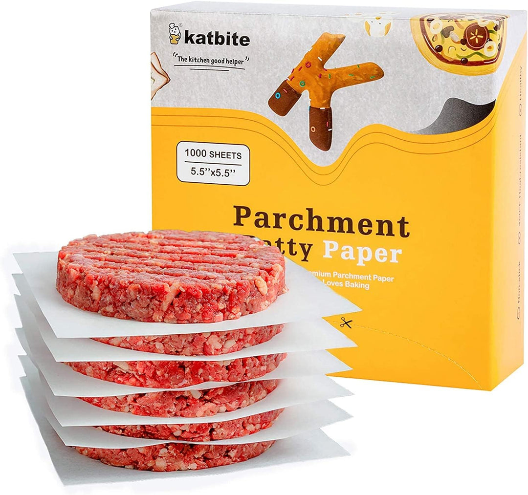 katbite Antihaft Burgerpapier 1000 Stück, 14x14 cm Backpapier für Burgerpresse, Grillzubehör, Trennp