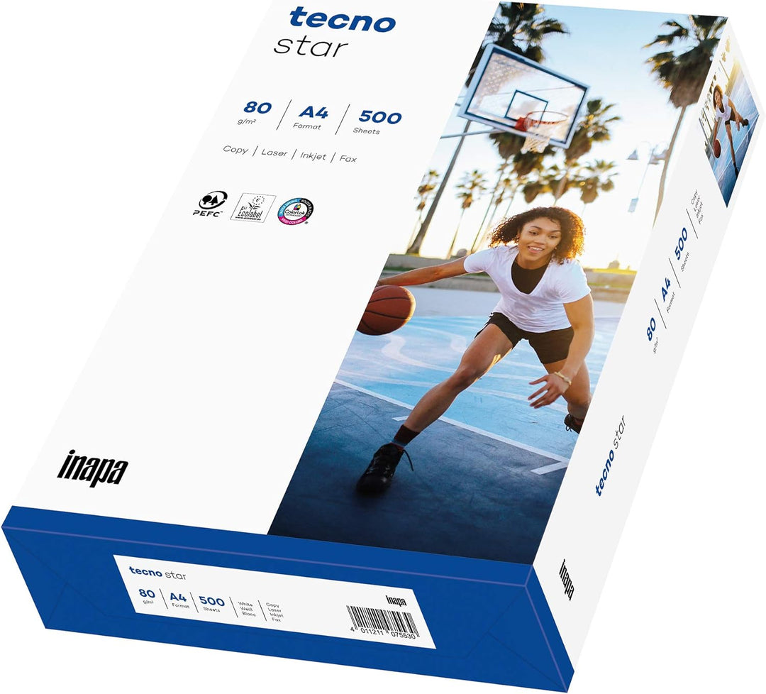 inapa Drucker-/ Kopierpapier tecno Star: 80 g/m², A4, 2.500 Blatt (5x500), weiss – Allround-Papier,