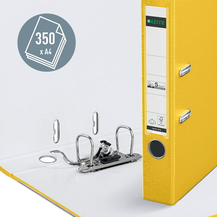 Leitz Qualitäts-Ordner 180° Plastik A4, 20er Pack, Schmal, Gelb, 5,2 cm Rückenbreite, PP-laminierter