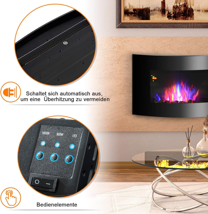 HOMCOM Elektrokamin Kamin Kaminofen Elektrischer 2 Leistungsstufen einstellbar 900/1800 W LED 65 x 1