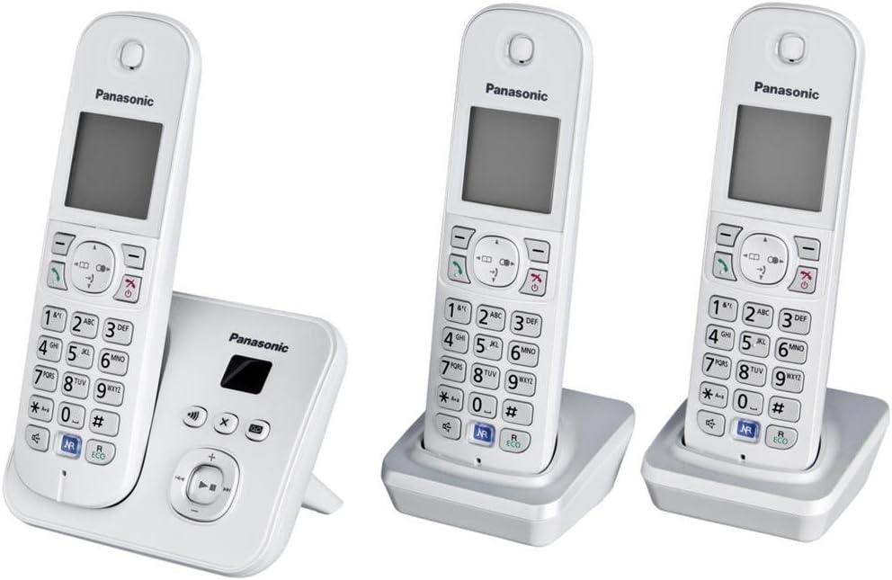 PanasonicKX-TG6823GS DECT Schnurlostelefon mit Anrufbeantworter (3 Mobilteile, strahlungsarm, Eco-Mo