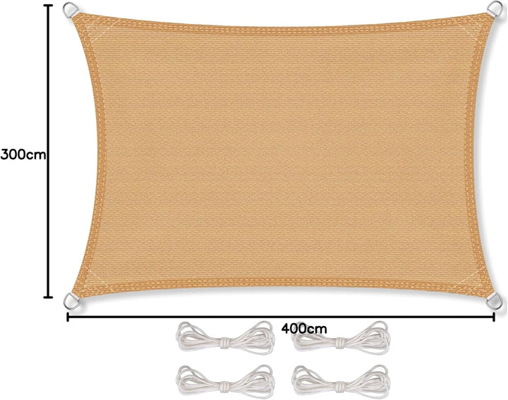 CelinaSun Sonnensegel inkl Befestigungsseile Premium HDPE wetterbeständig atmungsaktiv Rechteck 3 x