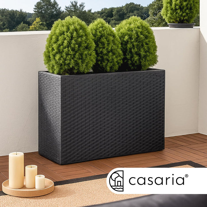 Casaria® Blumenkasten 3 Innentöpfe Polyrattan Herausnehmbar Wasserablauf Outdoor Rechteckig Pflanzka