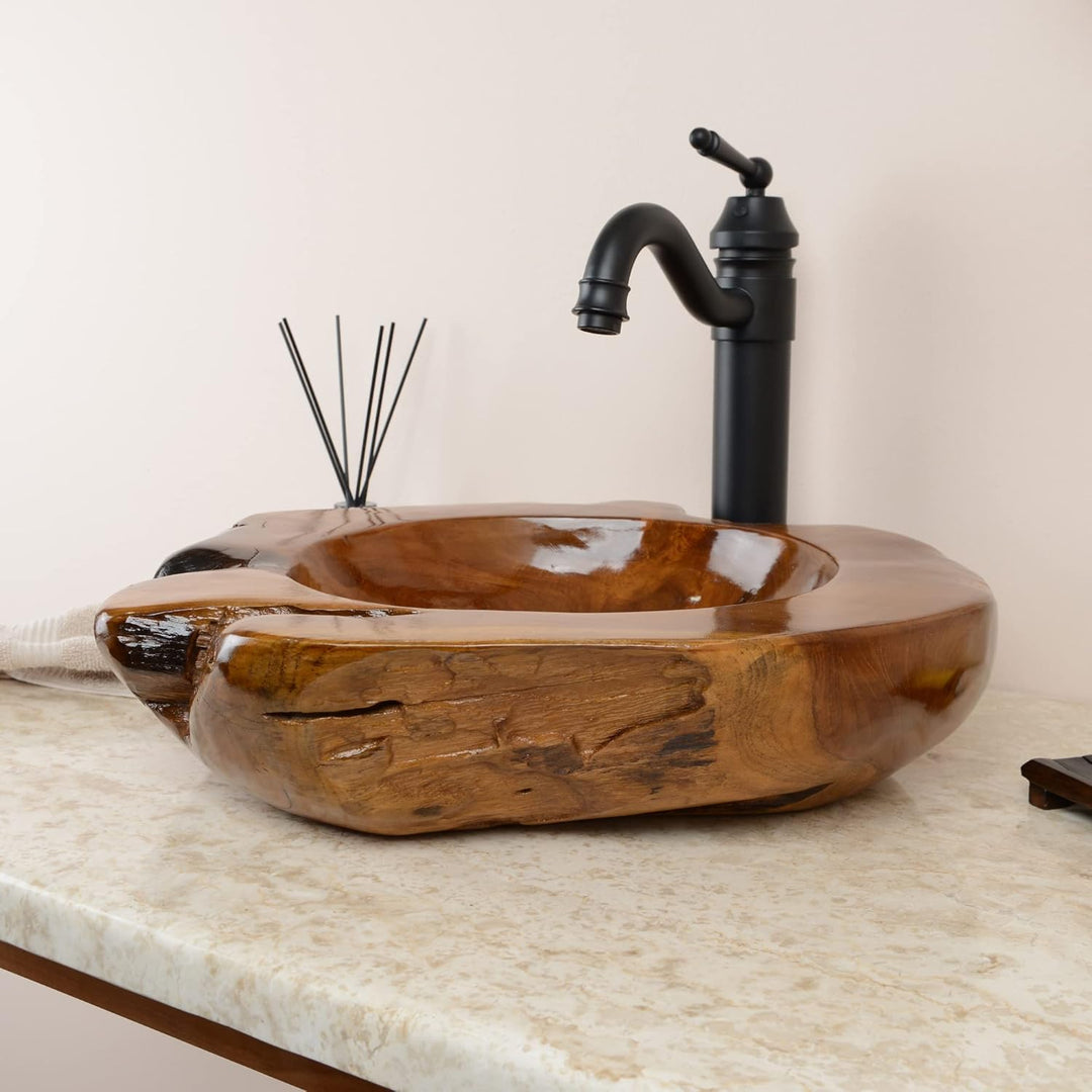 45 cm rundes Teakholz Waschbecken in braun von WOHNFREUDEN - Mit Unikat Auswahl Auswahl des Unikats