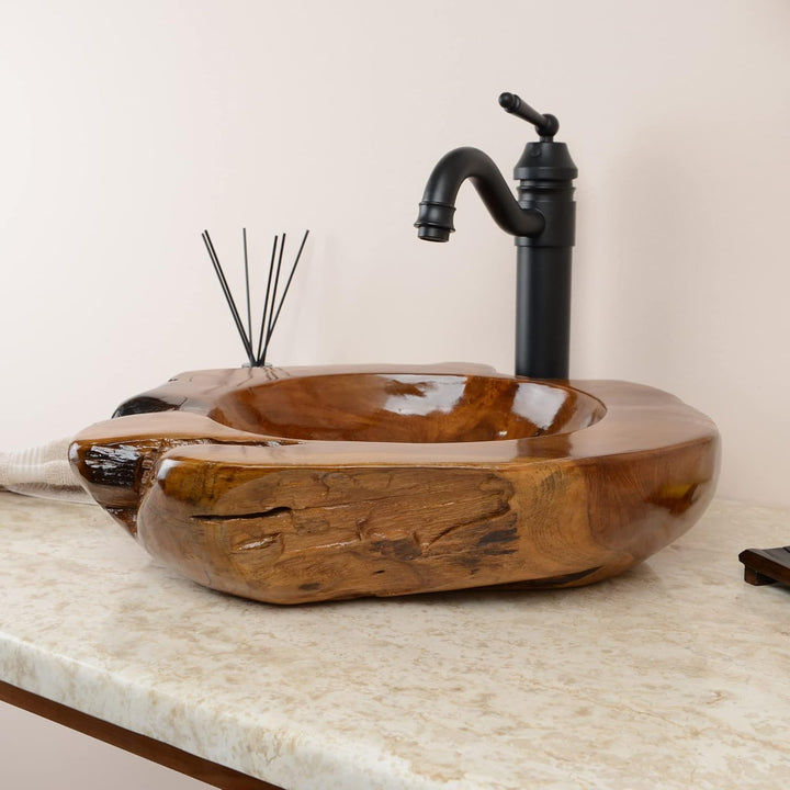 45 cm rundes Teakholz Waschbecken in braun von WOHNFREUDEN - Mit Unikat Auswahl Auswahl des Unikats