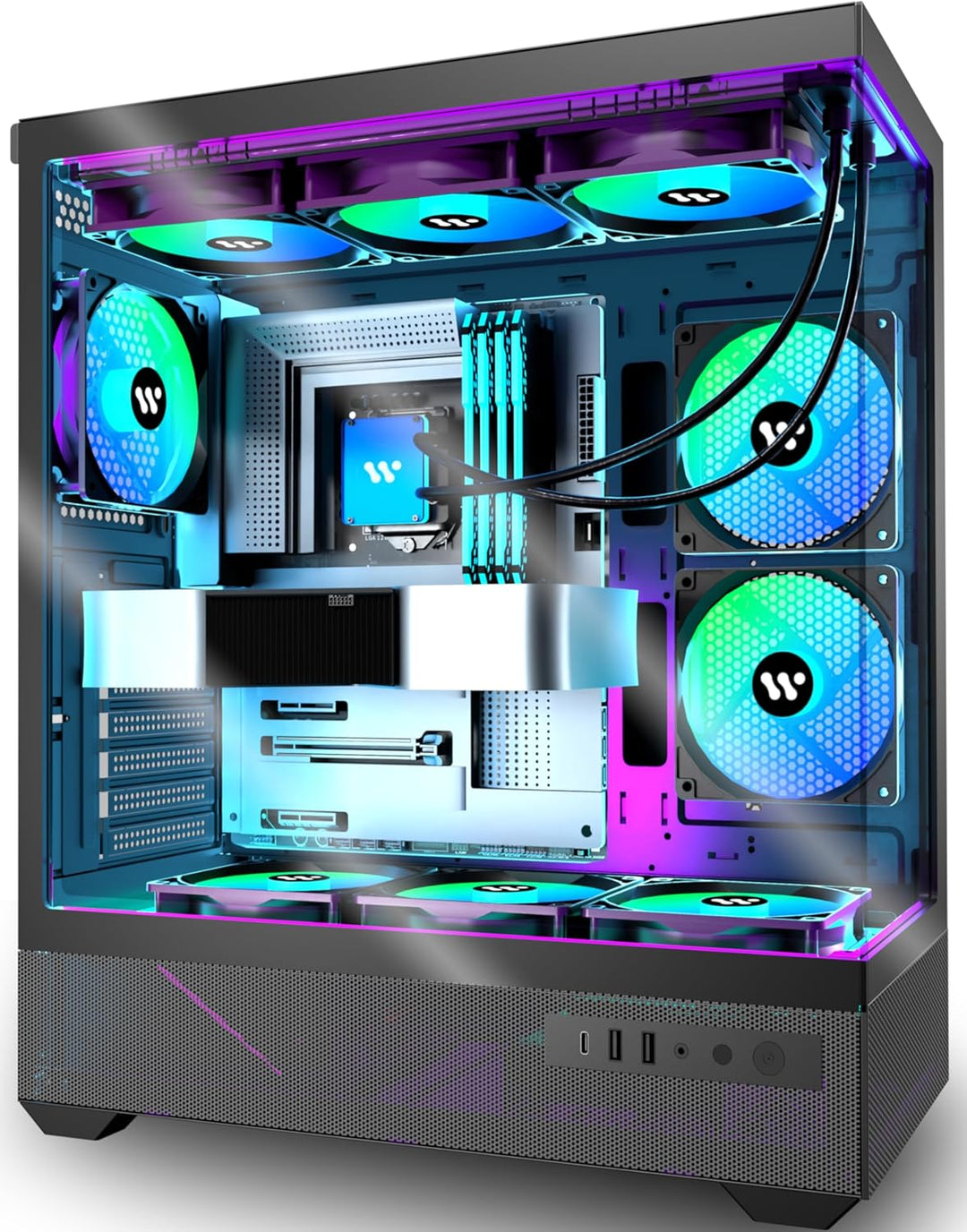 KEDIERS G7 PC Gehäuse Vorinstallierter 5 × 120mm PWM ARGB Lüfter, ATX Mid Tower PC Gehäuse, Computer