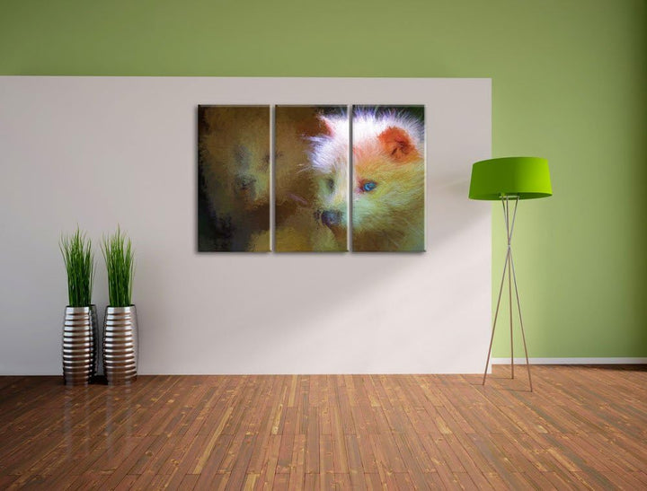 Polarfuchs in Höhle NewArt 3-Teiler Leinwandbild 120x80 Bild auf Leinwand, XXL riesige Bilder fertig