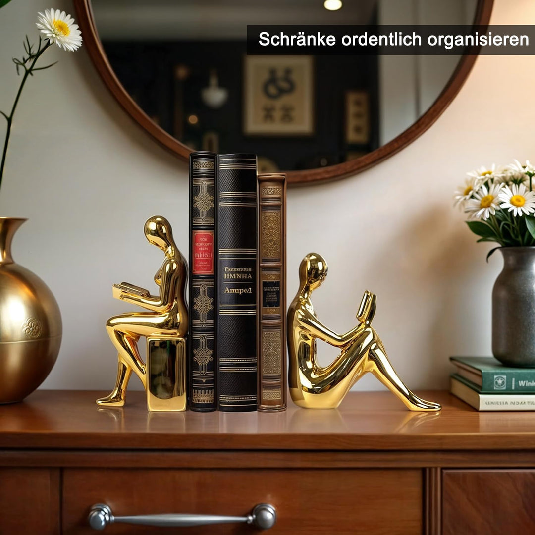 DARUITE 1 Parr Buchstütze, Goldene Lesefigur Buchstützen, kreative Bücherstützen, Robuste und Stilvo