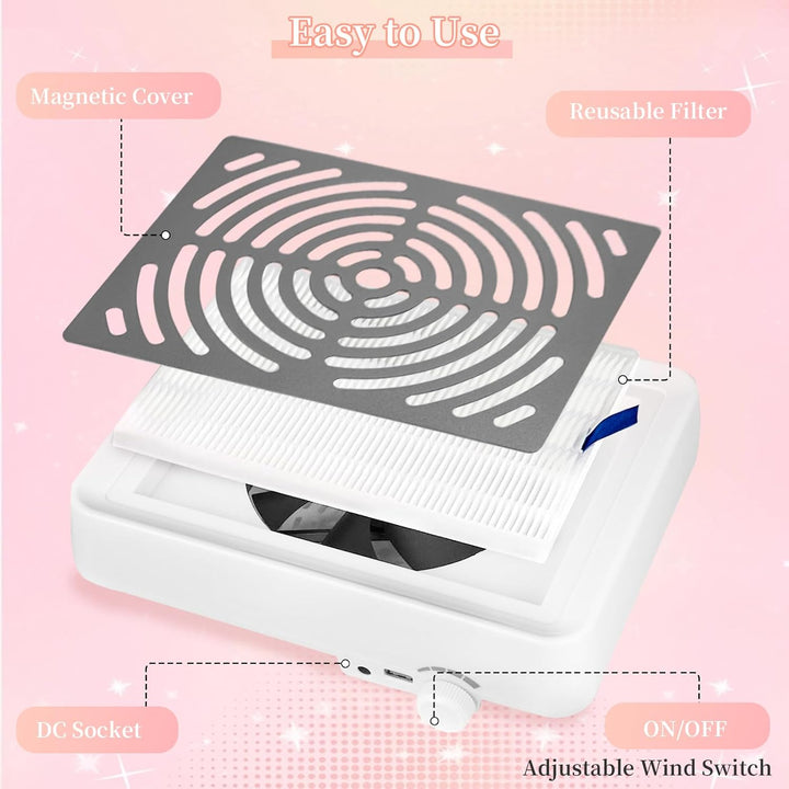 Staubabsaugung für Nägel mit Filter & Lampe,Professionelle nagelstaubsauger Nagel Staubabsaugung Sta