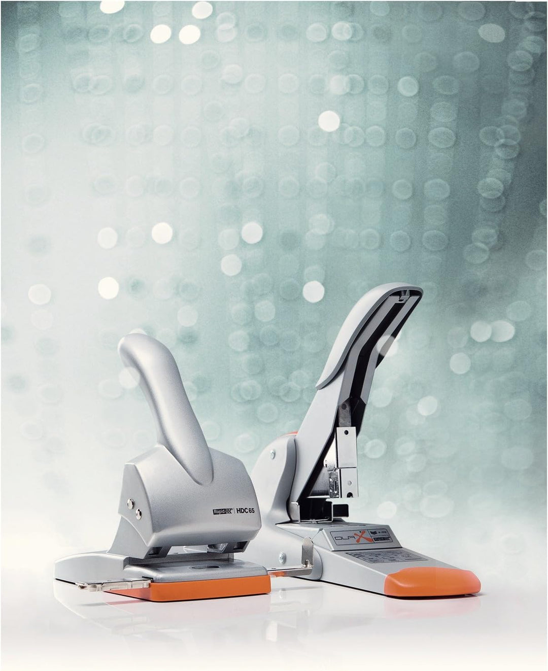 Rapid 20922603 Registraturlocher HDC65, Gussmetall, 65 Blatt, silber/orange 65 Blatt Silber, 65 Blat