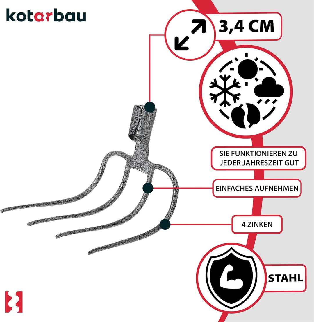 KOTARBAU® Dunghacke Forke 4 Zinken Heugabel Mistgabel Mistforke Gartengabel Gartenforke Dunggabel Sp