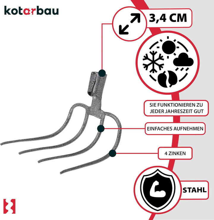 KOTARBAU® Dunghacke Forke 4 Zinken Heugabel Mistgabel Mistforke Gartengabel Gartenforke Dunggabel Sp
