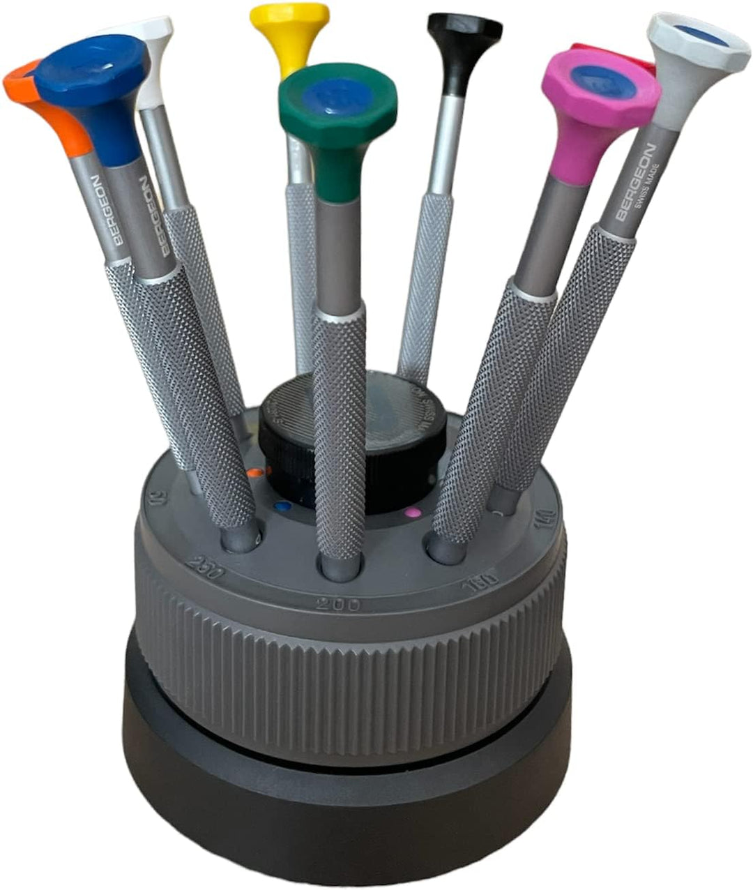 BERGEON 31081-S09 Set mit 9 Schraubendrehern mit eloxiertem Aluminiumgehäuse 0,50 bis 2,50 mm Uhrenr
