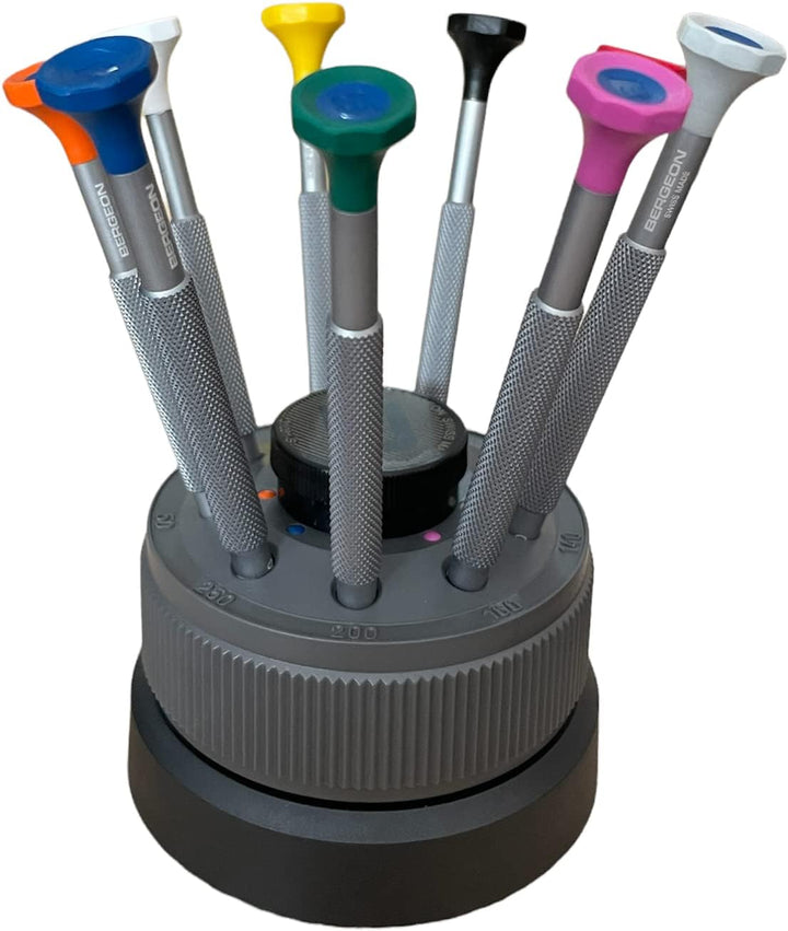 BERGEON 31081-S09 Set mit 9 Schraubendrehern mit eloxiertem Aluminiumgehäuse 0,50 bis 2,50 mm Uhrenr