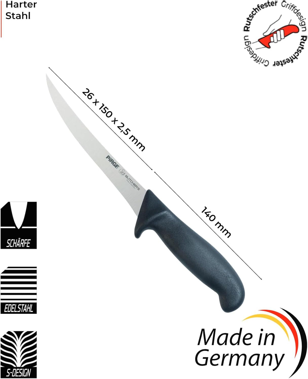 Pirge Butcher's Made in Germany Profi Ausbeinmesser 15 cm - Metzgermesser - Fleischermesser - Stechm
