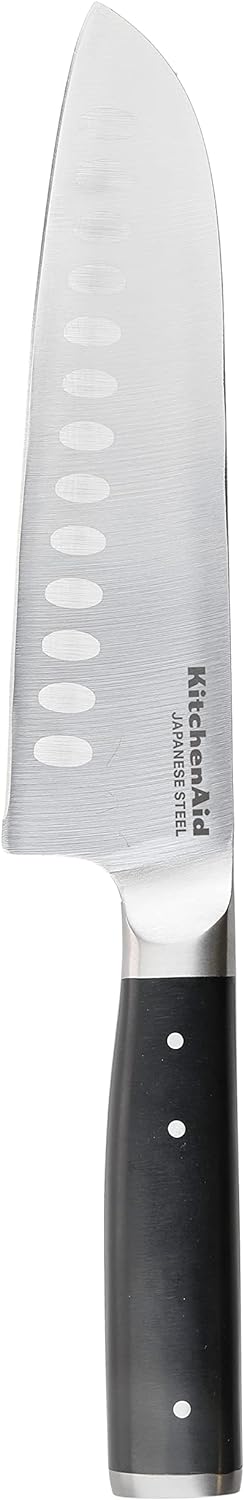 KitchenAid Gourmet 18cm / 7 Inch Santoku Kitchen Knife, Sharp High-Carbon Japanese Steel, Black Sant