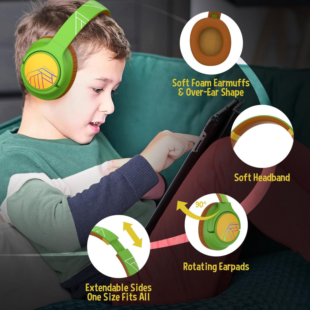 PowerLocus Bobo Bluetooth Kopfhörer Kinder, Kinderkopfhörer Over Ear mit 74/85/94dB Lautstärkebegren