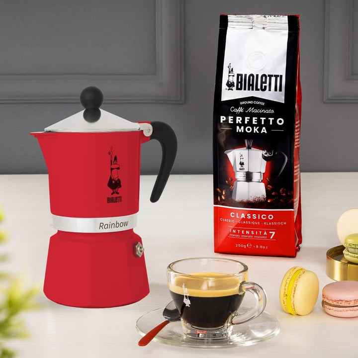 Bialetti 4963 Rainbow Espressokocher, Aluminium, Rot, 6 Tassen Rot 6 Tassen