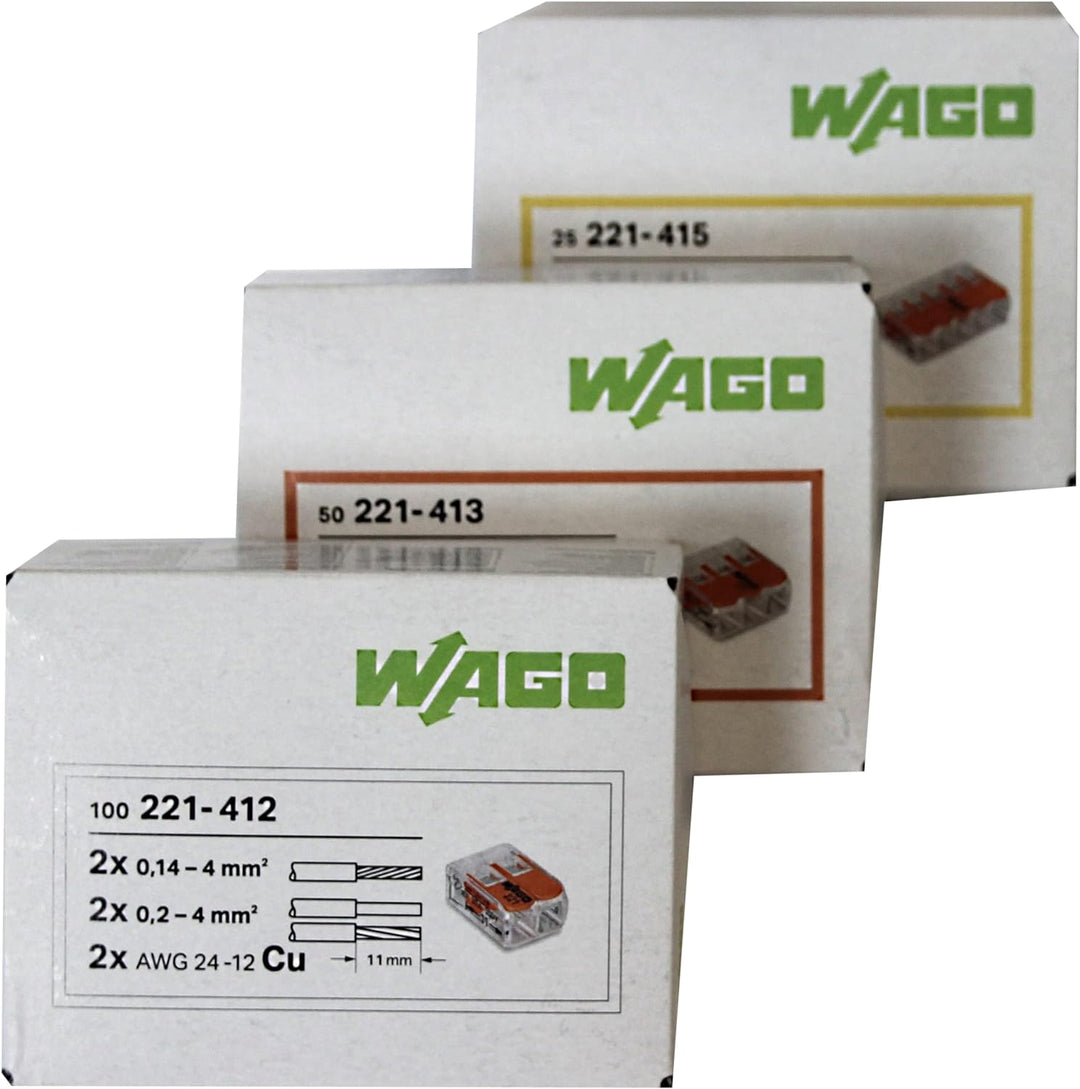 Wago 221 Klemmen SET 100x 221-412, 50x 221-413, 25x 221-415 | Kabel Verbinder - Original WAGO, orang