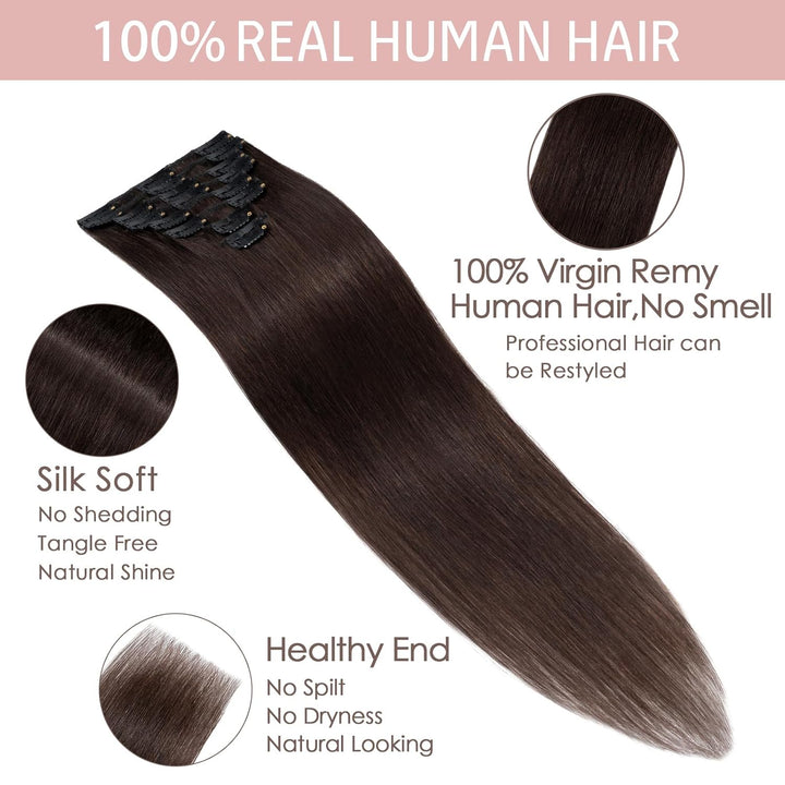 Silk-co Echthaar Clip In Extensions 8 Tressen 18 Clips 45g, Braun Hair Extensions, Remy Echthaar Cli