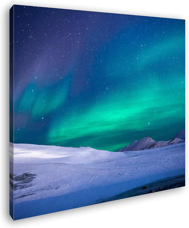 deyoli Polarlichter über dem nordischen EIS Format: 70x70 als Leinwand, Motiv fertig gerahmt auf Ech