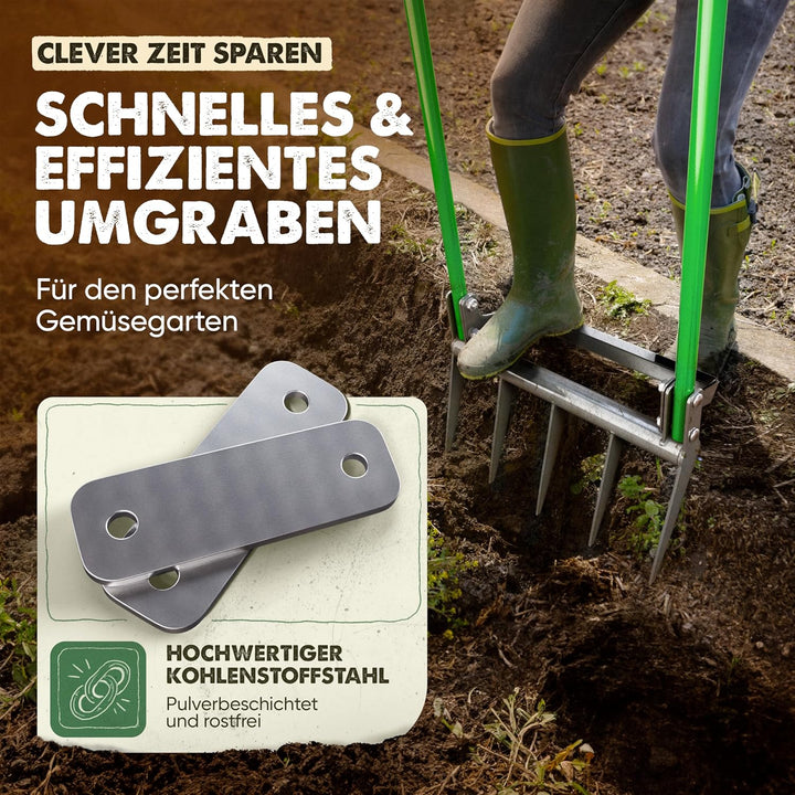 GARLINGO Grabegabel | 50cm Breite Broadfork | Mit Trittbügel für maximal Hebelwirkung | Gartengabel