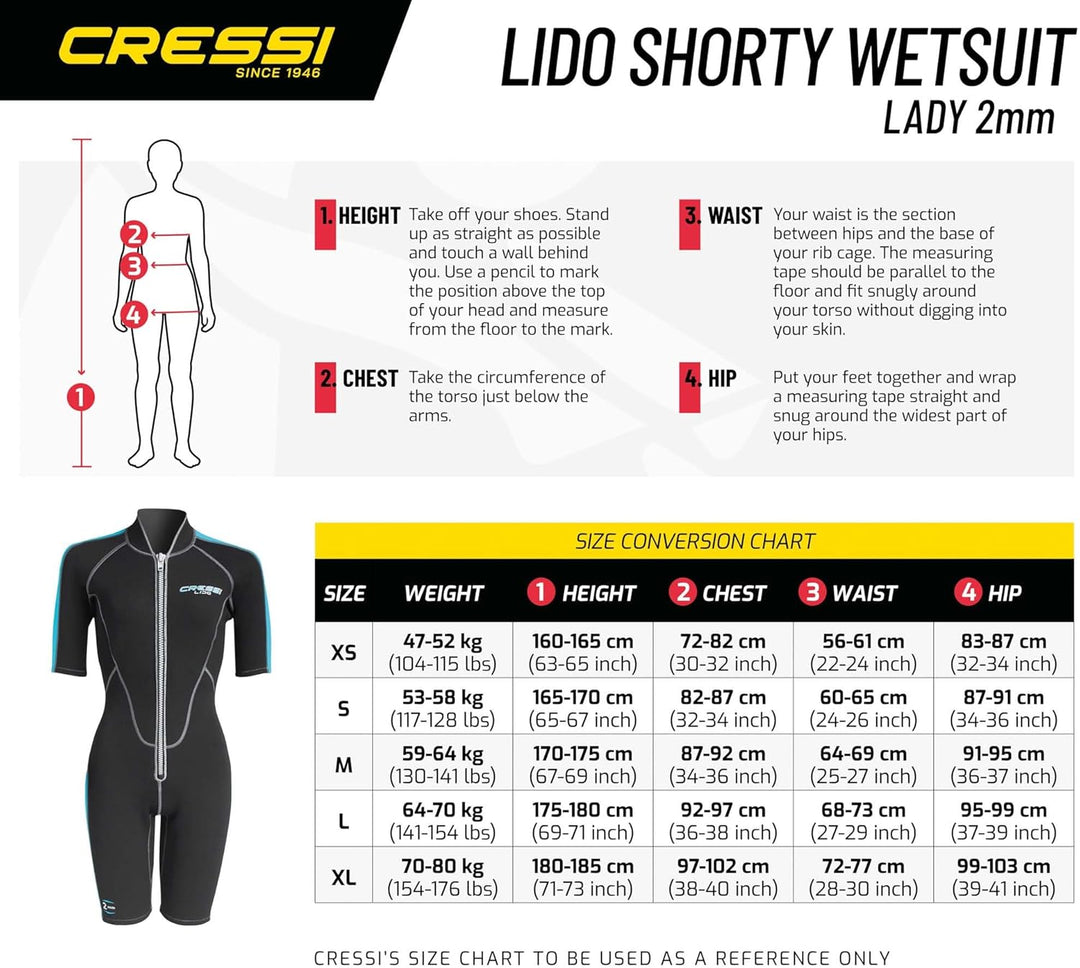 Cressi Lido Lady Shorty Wetsuit 2mm - Damen Neoprenanzug Shorty Neopren 2mm für alle Wassersportarte