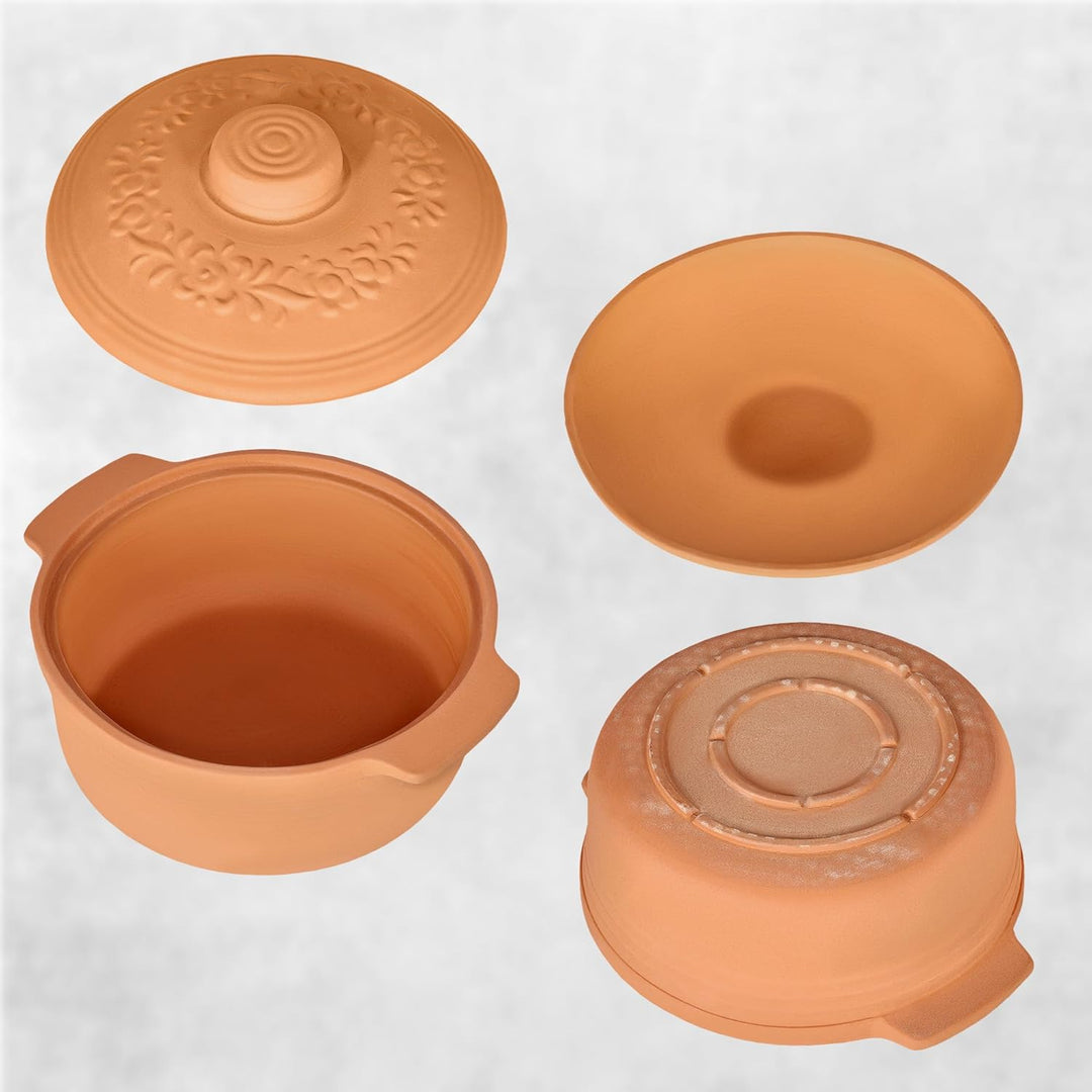 KOTARBAU® Keramik Bräter 4 L Römischer Topf Keramiktopf mit Deckel und Griffen Naturton Dampfgarer R