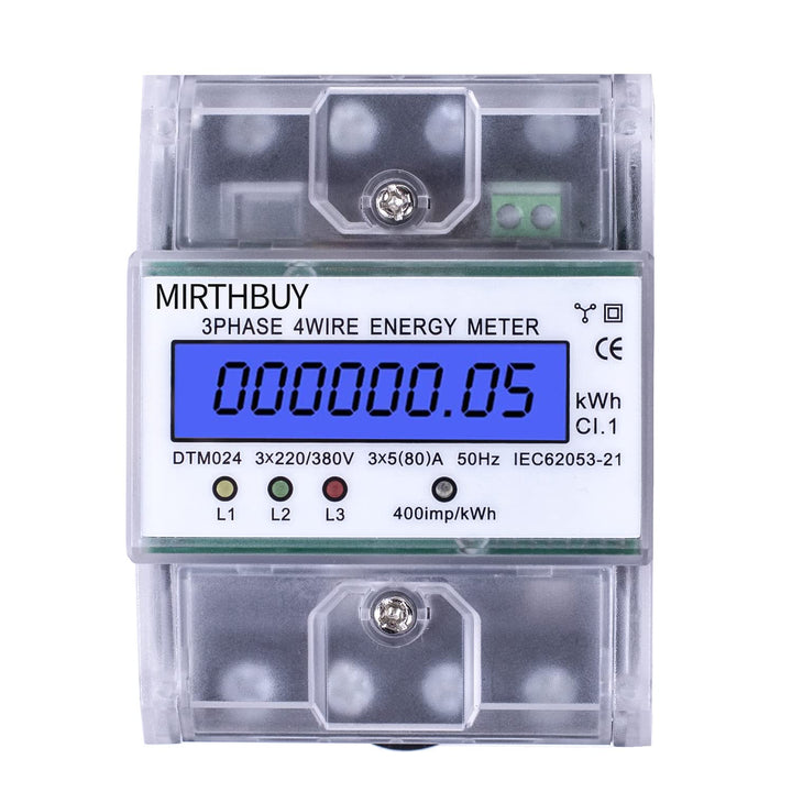MIRTHBUY Digitaler Stromzähler mit LCD, 3-Phasen 4-Draht, Geeicht Stromzähler,Wechselstromzähler, Dr